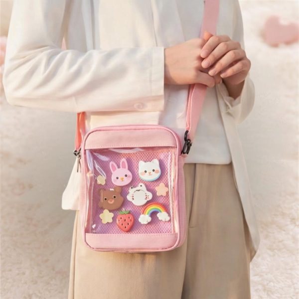 Small Pink Convertible Ita Bag with Clear Window for Pin Display
