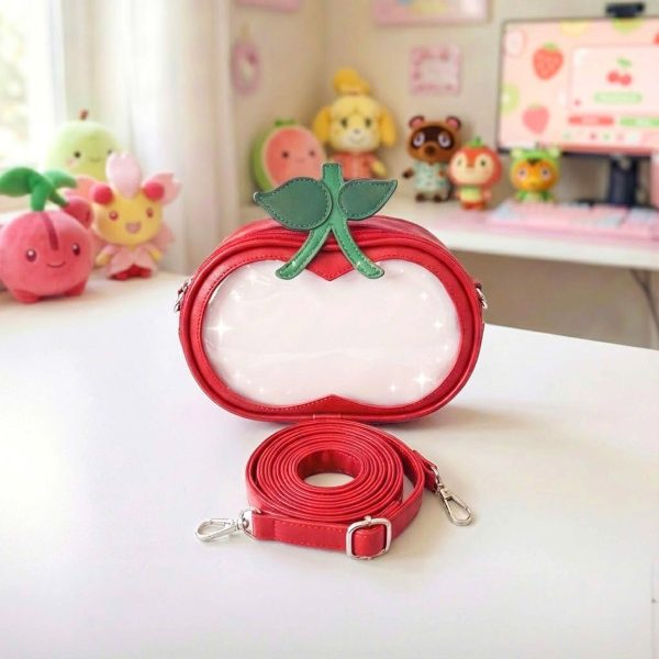 Small Red Cherry Ita Crossbody Bag with Clear Window for Plushies and Pins