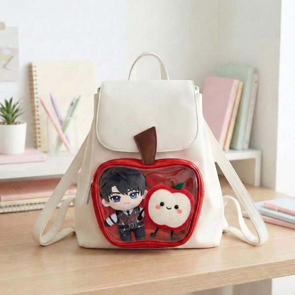 White Apple Ita Backpack with Clear Window for Plushies and Pins
