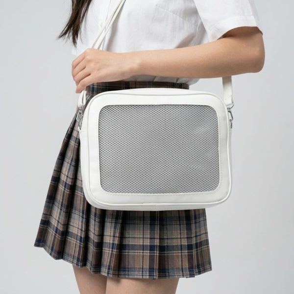White Kawaii Convertible Ita Bag with Clear Window for Pin Display