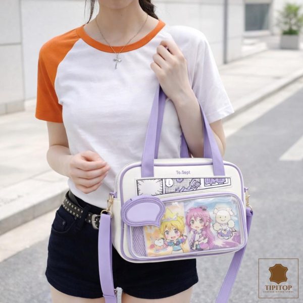 White Kawaii Y2K Convertible Ita Bag with Clear Window for Photocards and Pins
