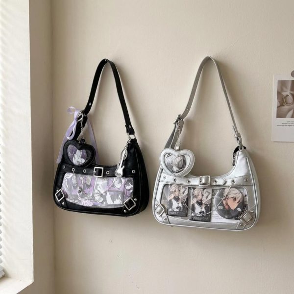 Y2K Ita Shoulder Bag with Clear Window for Photocards and Pins