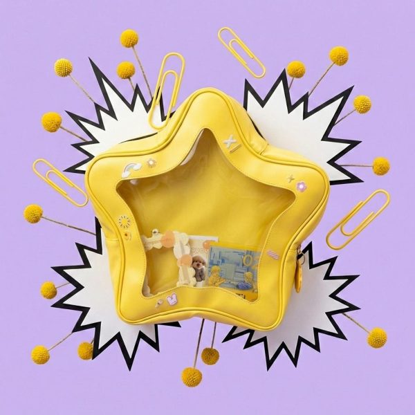 Yellow Kawaii Star Convertible Ita Bag with Clear Window for Pin Display