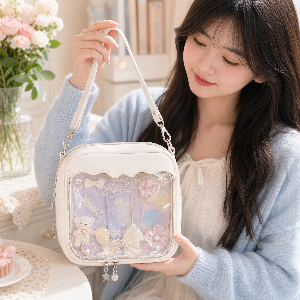 Small Convertible Ita Bag with Clear Window for Pin Display Small Convertible Ita Bag with Clear Window for Pin Display