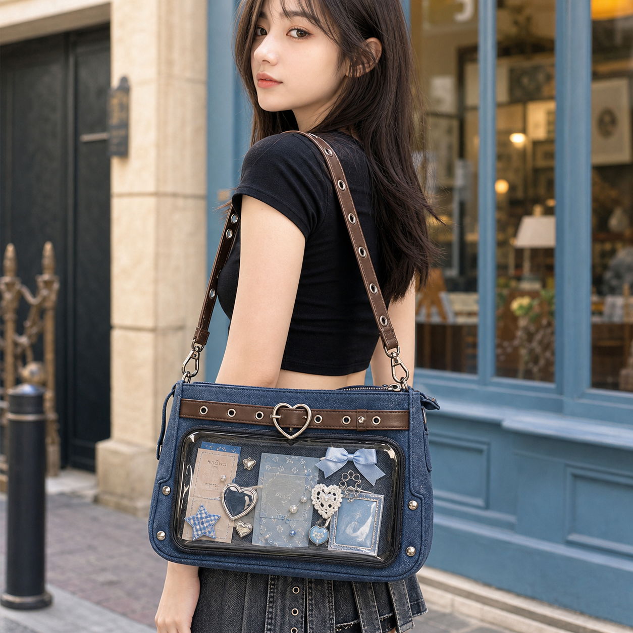 Y2K Vintage Ita Bag with Clear Window for Plushies and Pins