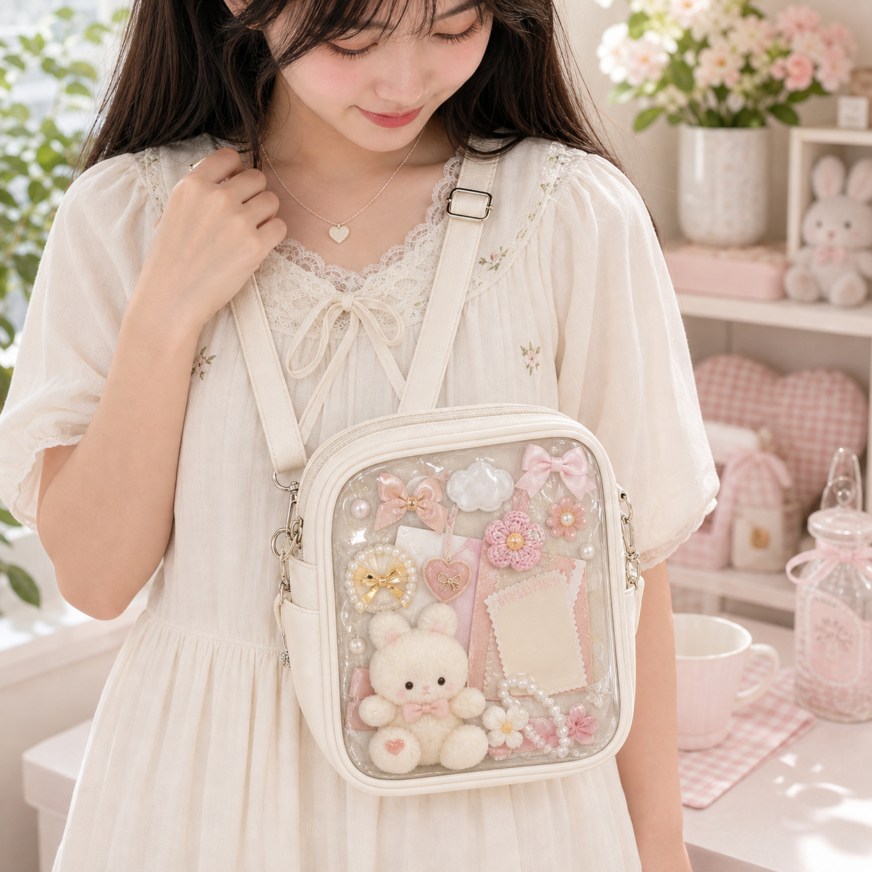 Small Ita Crossbody Bag with Clear Window and Included Insert for Plushies and Pins
