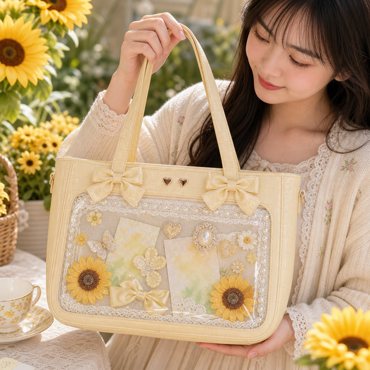 White Ita Shoulder Bag with Clear Window for Pin Display White Ita Shoulder Bag with Clear Window for Pin Display
