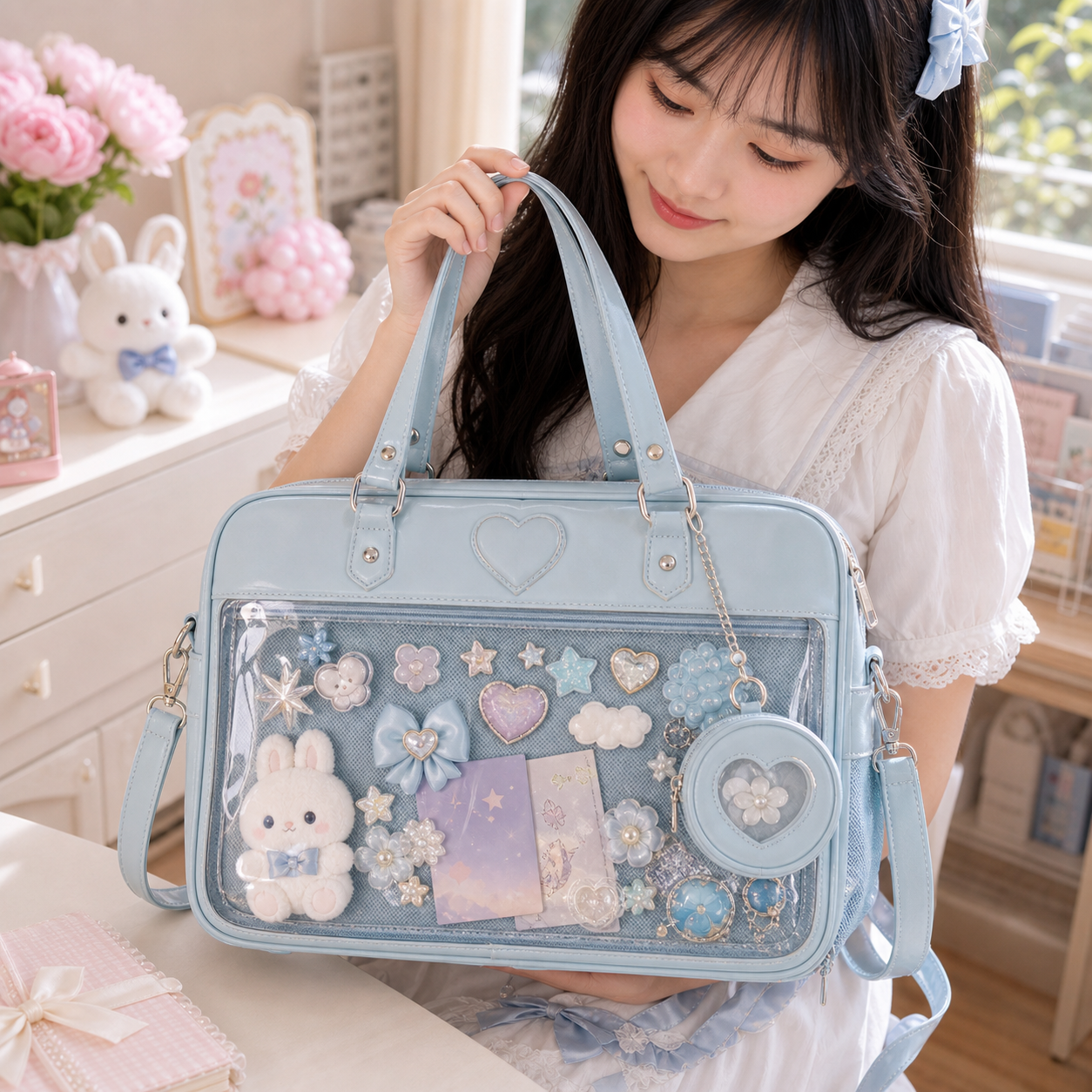Kawaii Convertible Ita Bag with Clear Window for Pin Display Kawaii Convertible Ita Bag with Clear Window for Pin Display