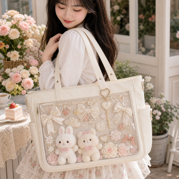 Large Ita Tote Bag with Clear Window for Plushies and Pins