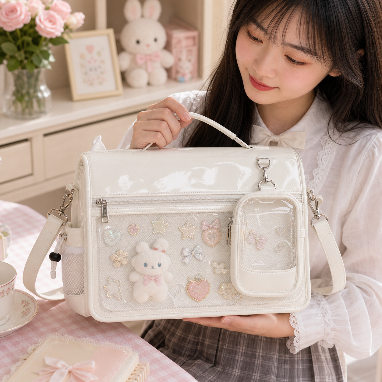 White Ita Shoulder Bag for Plushies and Pins