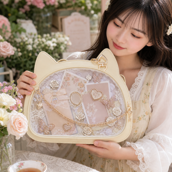 White Cat Ita Bag with Clear Window and Included Insert for Pin Display