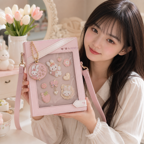 Book Convertible Ita Bag with Clear Window for Pin Display